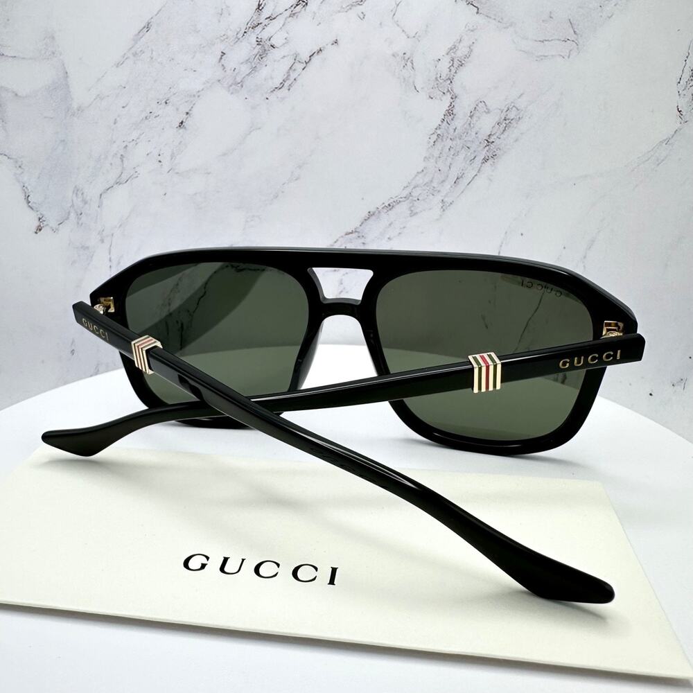 New GUCCI Sunglasses Black Aviator Pilot Gold Logo Metal Red Green Web Gucci - Picture 7 of 16